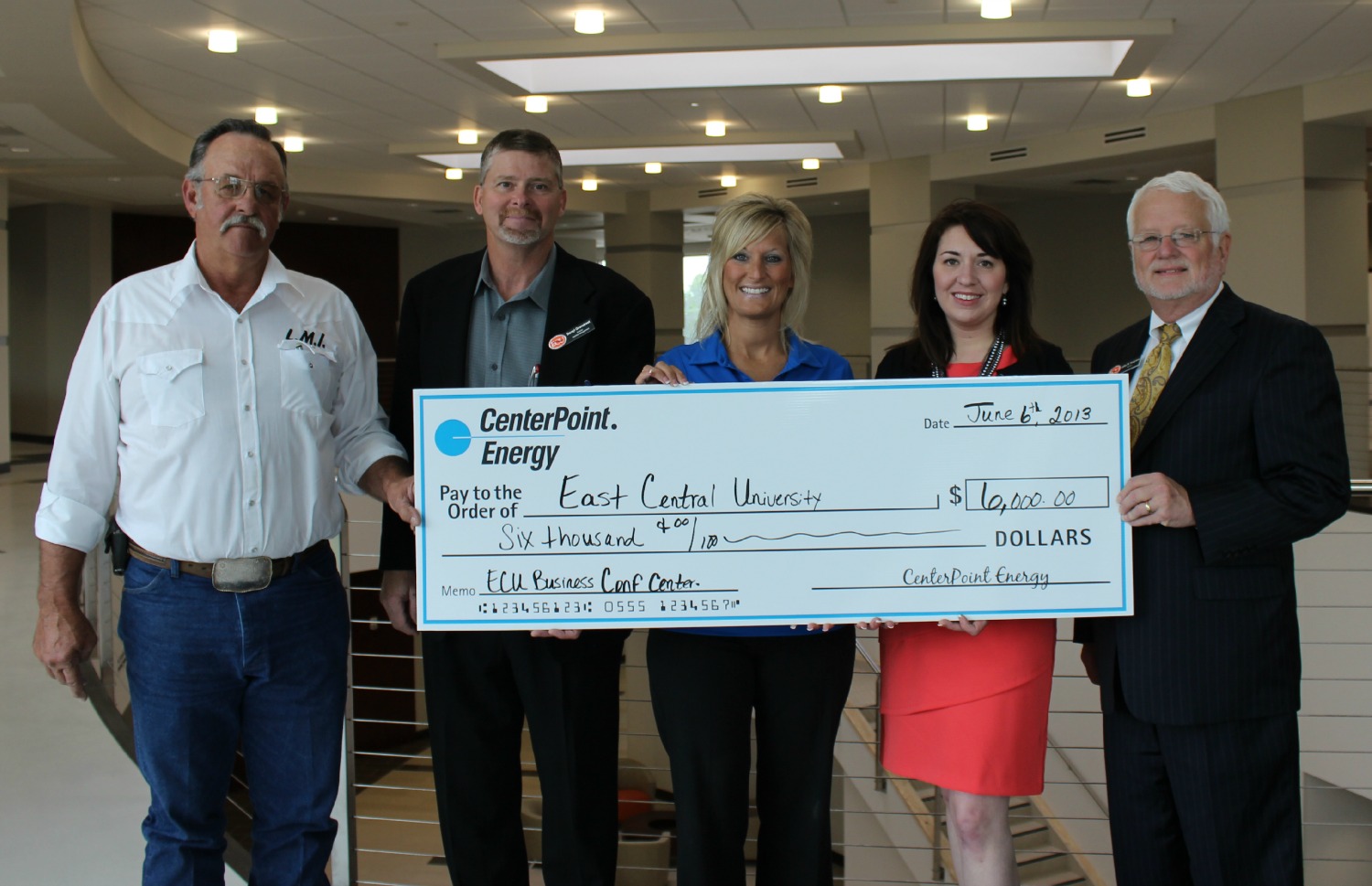 ECU Receives 6 000 Rebate Check From Centerpoint Energy East Central 